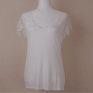 POL white short sleeve lace top women’s size Large